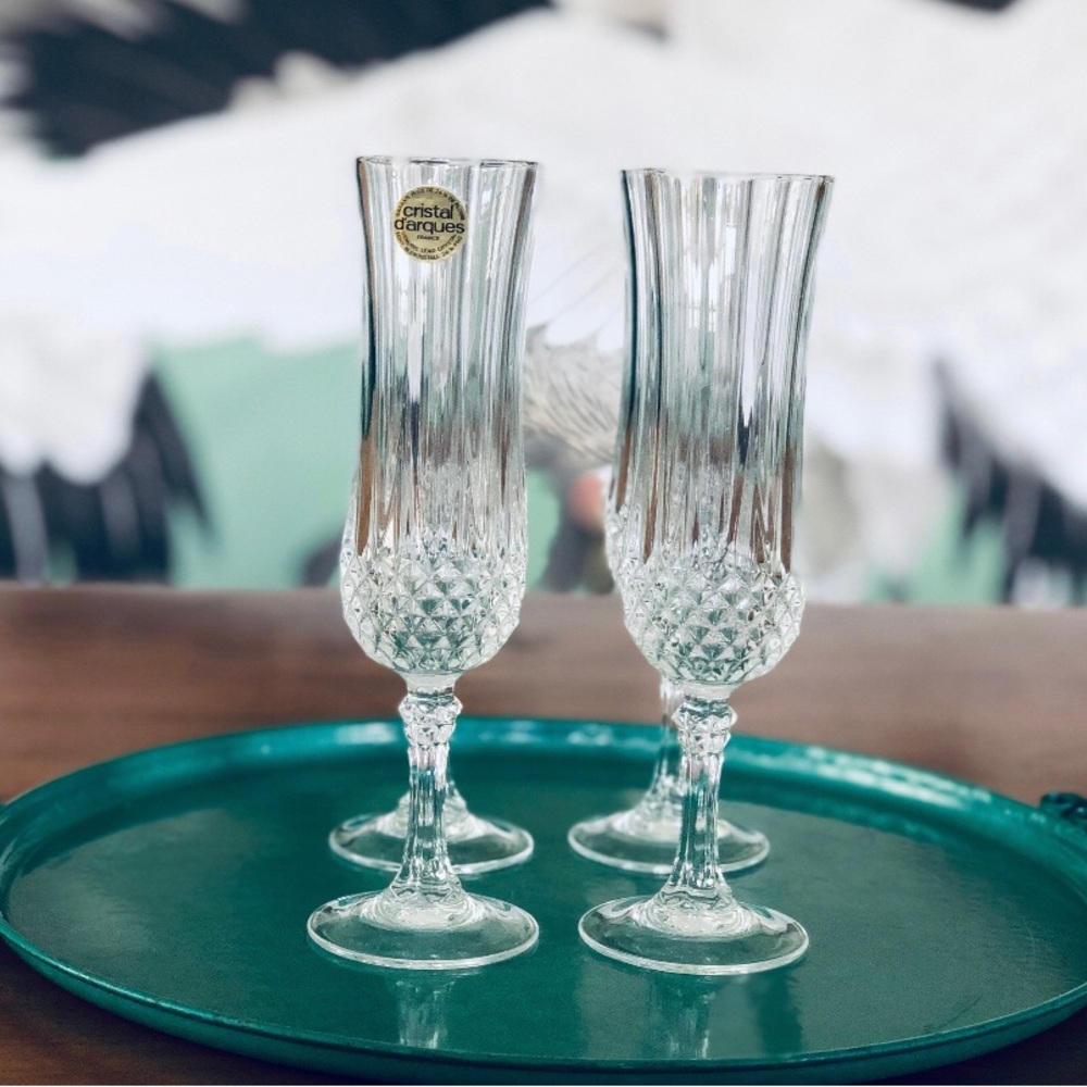 🛑SOLD🛑 Set Of 4 Crystal D’Arques Durand Champagne Flutes - Picture 3 of 4